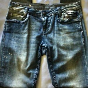 ReRock Flap Pocket Legging Studded Distressed Stretch Low-Rise Jeans, Size 4/27